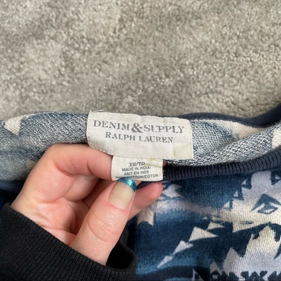 Denim & Supply Ralph Lauren Blue Ivory South West Aztec Crop Sweatshirt EUC XS - Picture 6 of 8